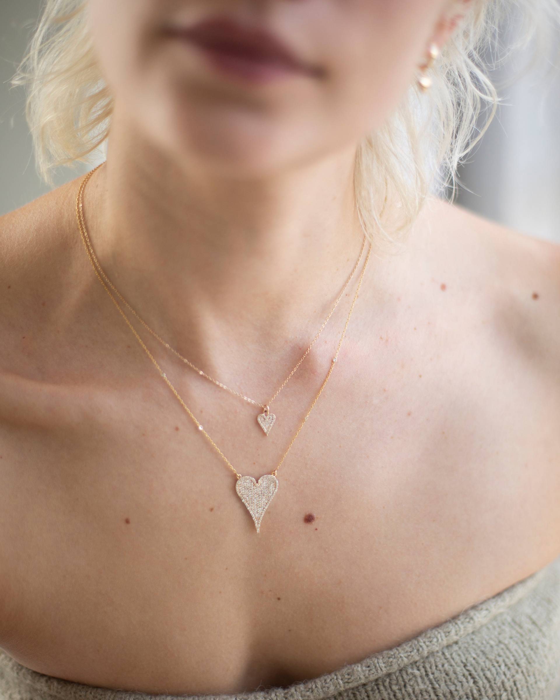 14K Gold Kleine Diamant Pave Herz Halskette | Massive Golddiamanthalsketten Für Sie Statement Schmuckgeschenk +Holiday+ von EandEProject