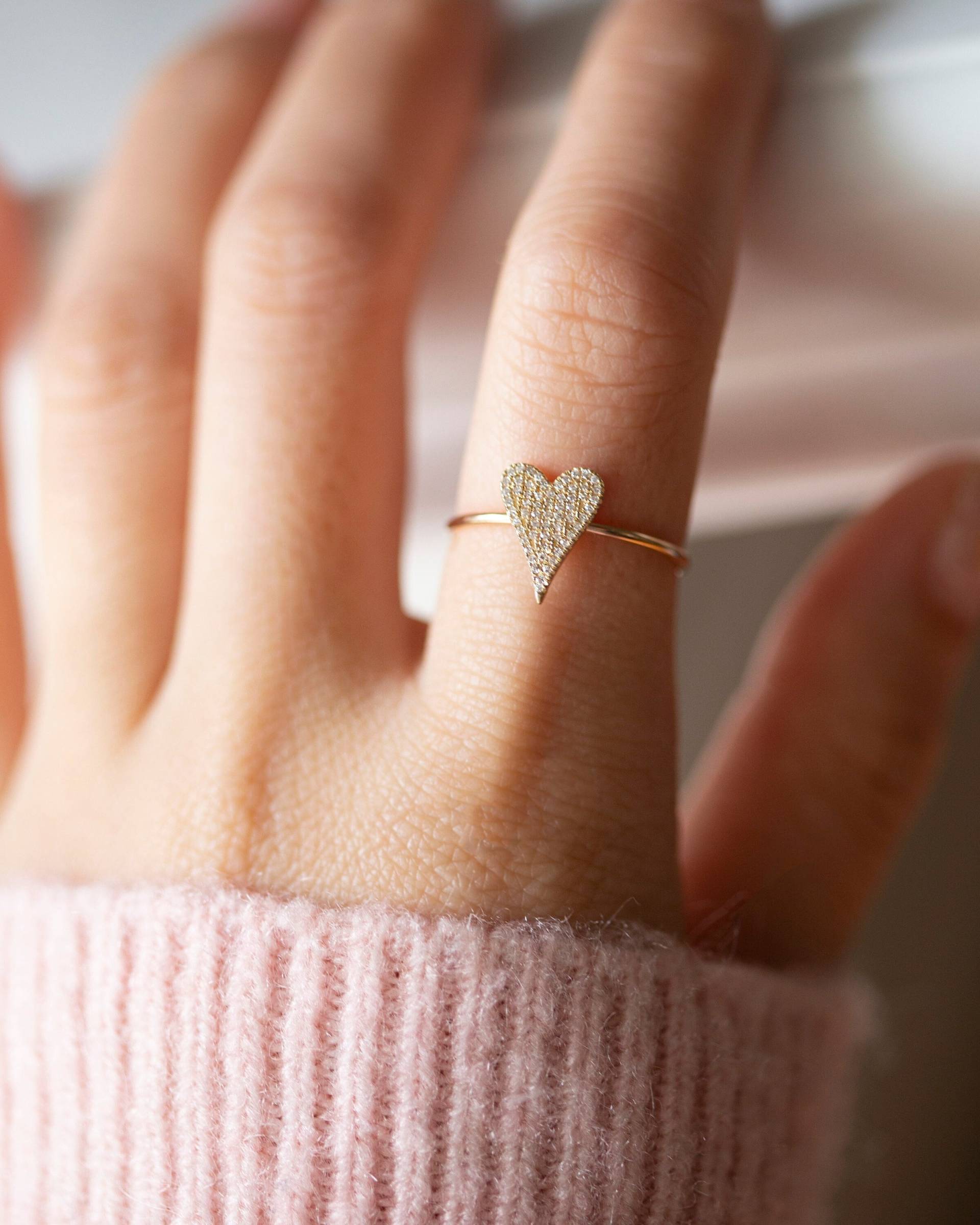 14K Small Pave Heart Diamantring // Echter Diamant von EandEProject
