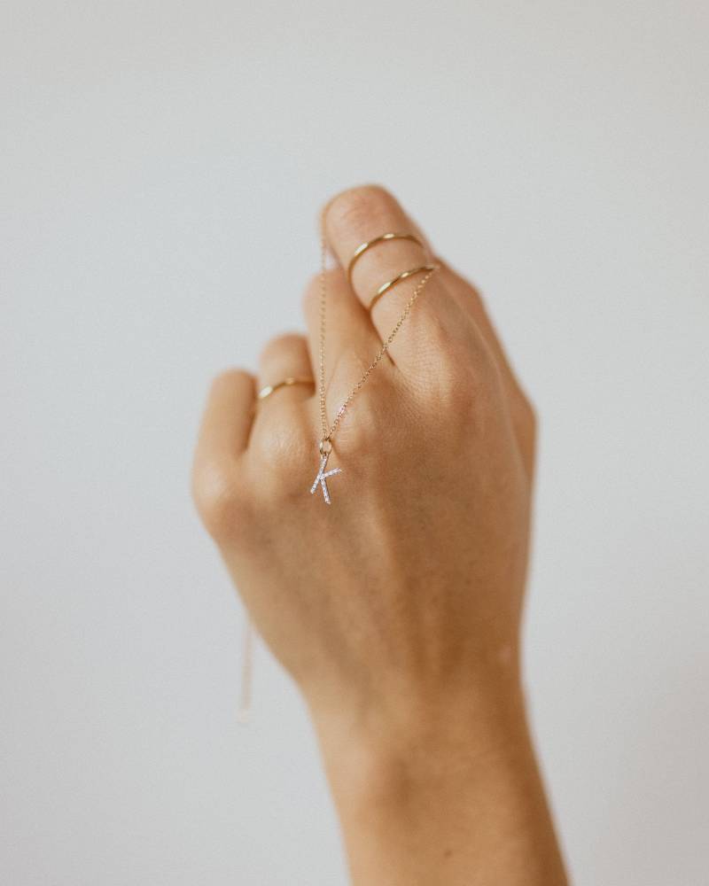 14K Solid Gold Diamant Alphabet Initial Halskette Brautjungfer Geschenk Für Sie Weihnachtsgeschenk von EandEProject