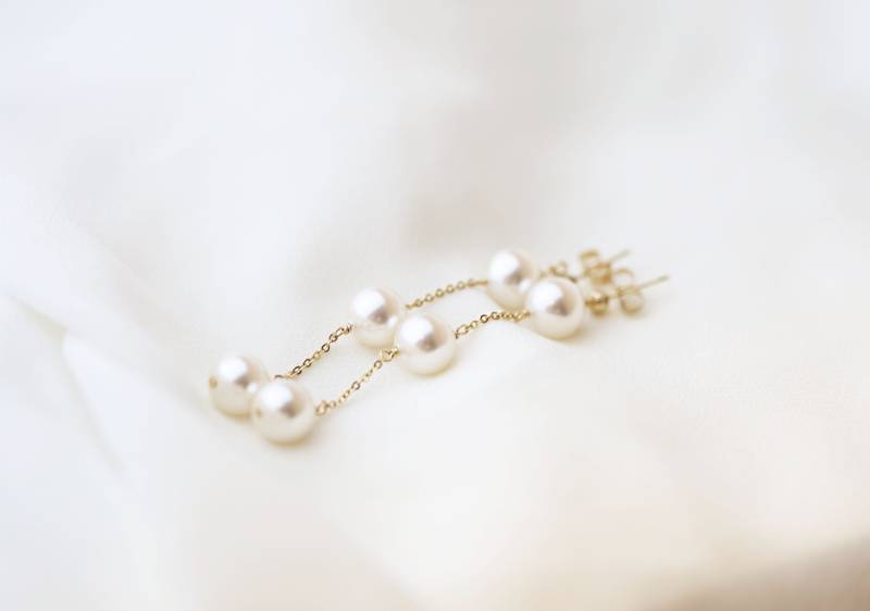 3 Perlen Ohrhänger // Lange Mit Braut Ohrringe Kettenohrringe Juni's Geburtsstein Perle Brautschmuck von EandEProject