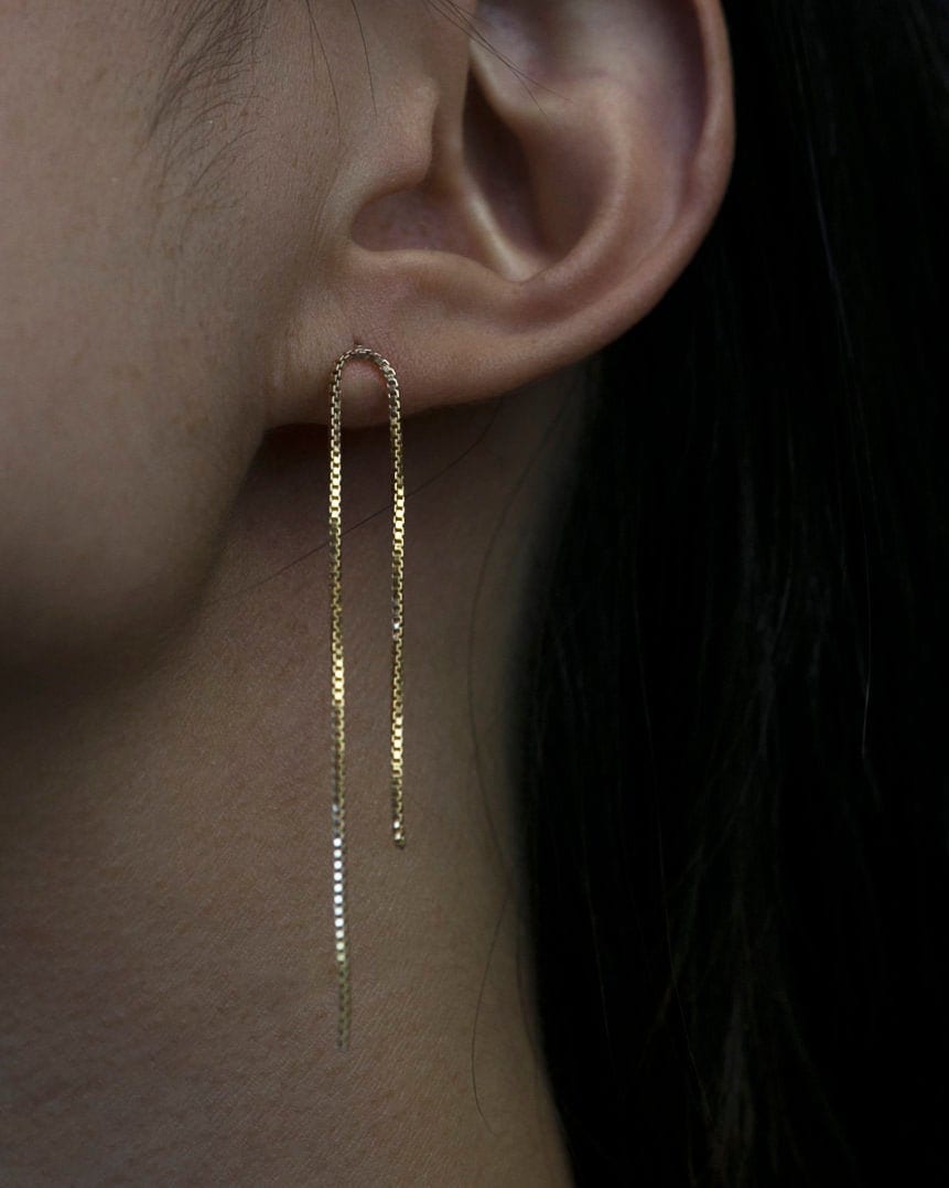 Box Kette Ohrstecker | Lange Box-Kette Ohrringe U Förmige Goldfarbene Hängeohrringe von EandEProject