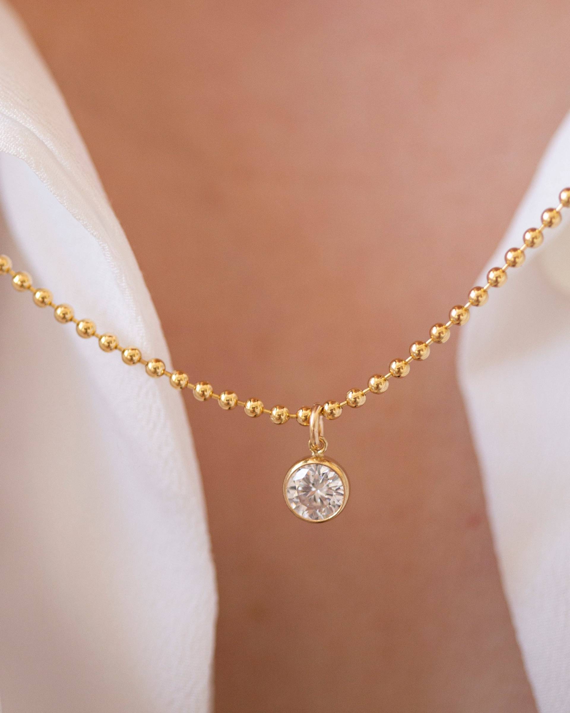 Gold Kugel Kette Diamant Anhänger Halskette/Gefüllte Perlenkette Runde Lünette Weihnachtsgeschenk Für Sie von EandEProject