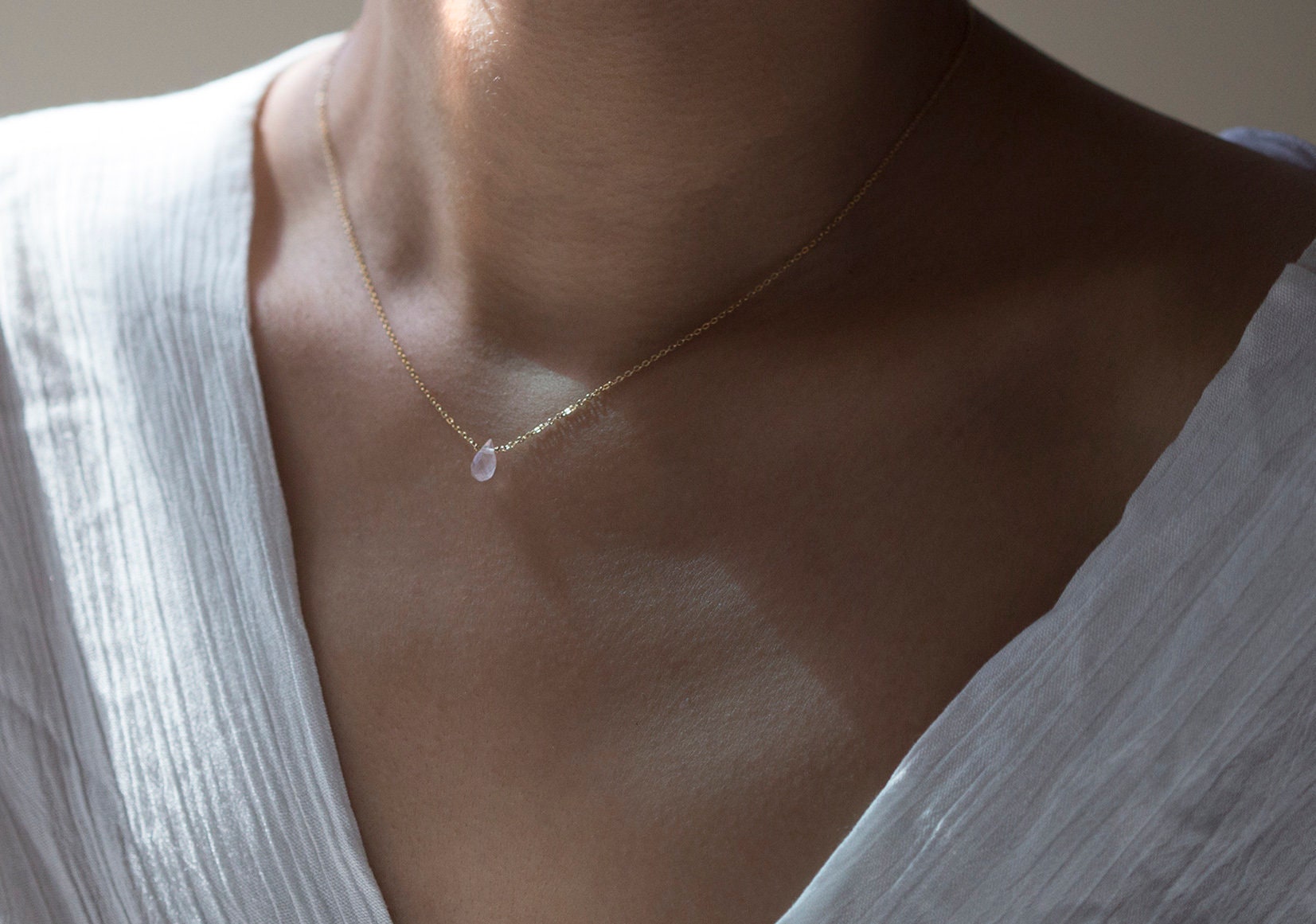 Natürliche Rosenquarz Halskette Gold Filled/Dainty Rosa Kristall Anhänger Heilstein-Halskette, Weihnachtsgeschenk Für Sie von EandEProject