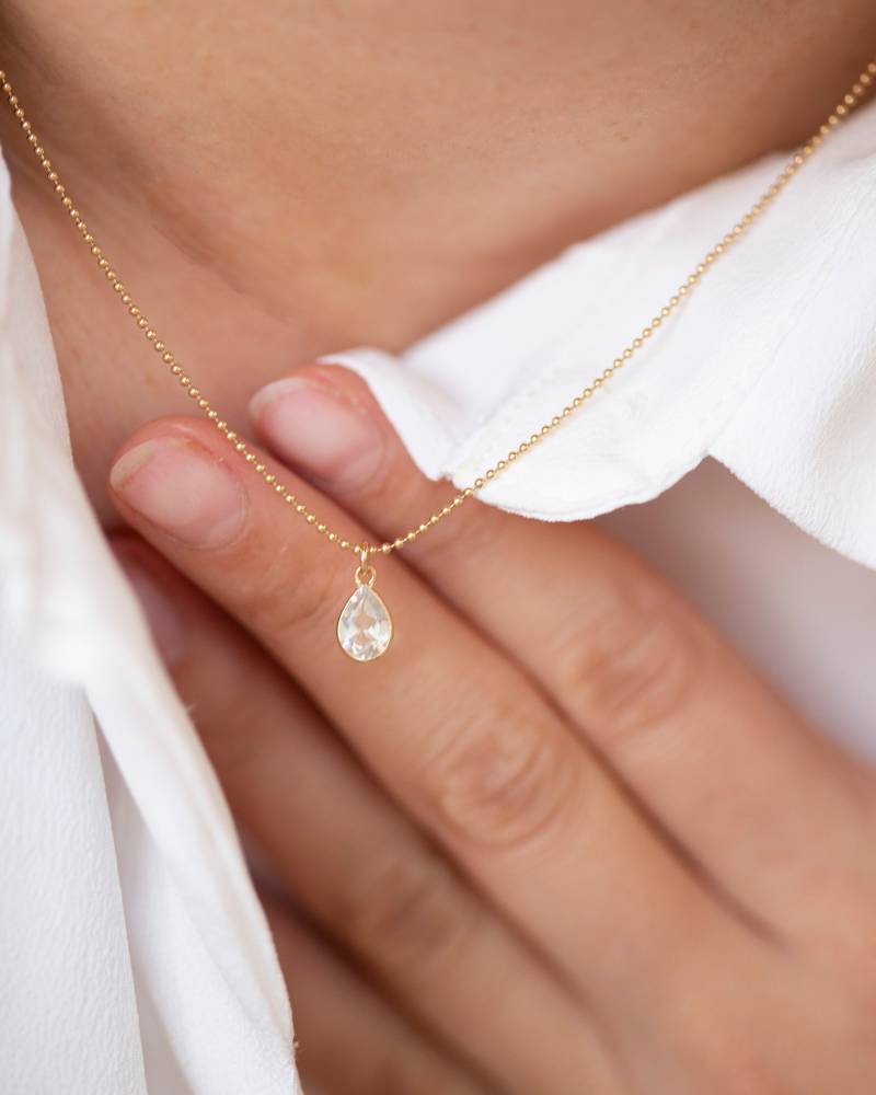 Träne Anhänger Halskette/14K Solide Weiße Topas Edelstein-Geburtsstein-Halskette von EandEProject