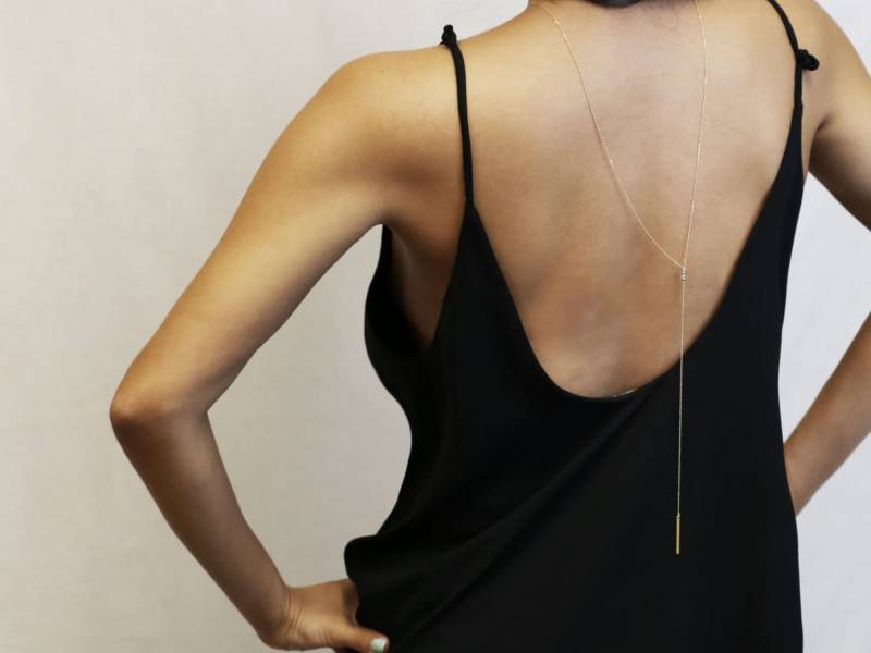 Zierliche Mini Edelstein Halskette // Brautschmuck Für Tiefes Dekolleté Kleid, Zierliche Mit Perle Und Kristall El026 von EandEProject