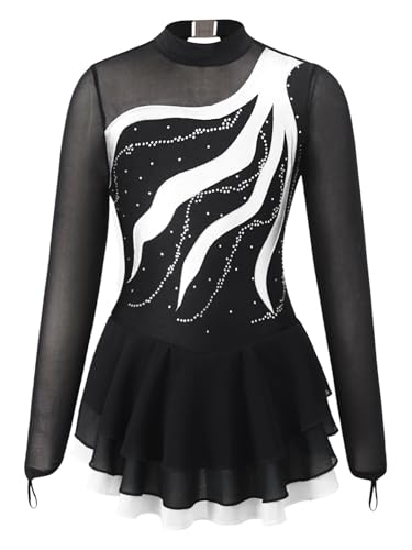 Eandarui Akrobatik Kleid Mädchen Langarm Kinder Strass Glitzer Ballettkleid Metallic Patchwork Body Cut Out Trikot Mit Wickelrock Dancewear Weiß 146-152 von Eandarui