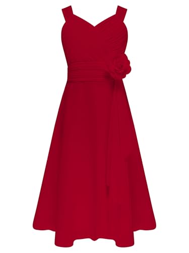 Eandarui Festliche Kleider Kinder Mädchen Ärmellos Partykleid A Linien Ballkleid V-Ausschnitt Cocktailkleid Chiffon Blumen Abendkleid Prinzessin Burgundy 158-164 von Eandarui
