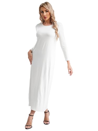 Eandarui Gebetskleidung Abaya Damen Langarm Islamische Muslimische Kleid Arabisch Türkische Robe Ramadan Lang Gebetskleid Weiß L-XL von Eandarui