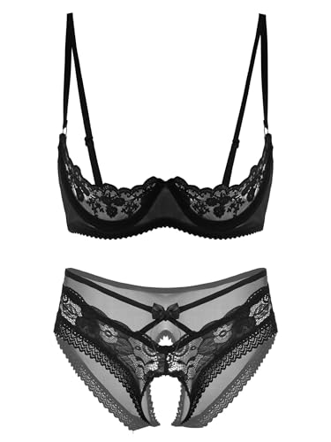 Eandarui Hebe BH Offene Brüste Set Damen Spitzen Dessous Ouvert Bralette Blumenmuster Bustier Mit Offener Schritt String Tanga Thong Party Clubwear Schwarz XL Eandarui Hebe BH Offene Brüste Set Damen Spitzen Dessous Ouvert Bralette Blumenmuster Bustier Mit Offener Schritt String Tanga Thong Party Clubwear Schwarz XL von Eandarui