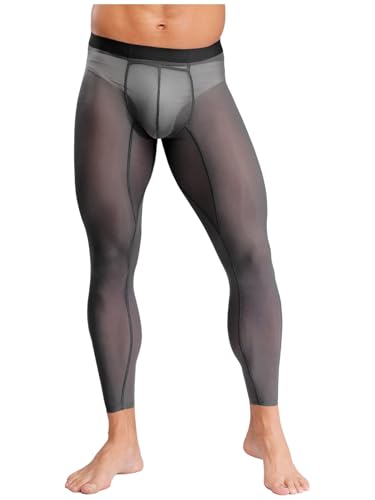 Eandarui Herren Männer Hose Transparent Mesh Leggings Nachtwäsche Mesh Pantyhose Sport Unterwäsche Hose Lang Elastisch Schwarz XL von Eandarui