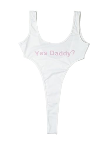Eandarui High Cut Body Damen Sexy Yes Daddy ? Print Catsuit Nylon Unterwäsche Dessous Ärmellos Stringbody Party Clubwear Weiß Einheitsgröße Eandarui High Cut Body Damen Sexy Yes Daddy ? Print Catsuit Nylon Unterwäsche Dessous Ärmellos Stringbody Party Clubwear Weiß Einheitsgröße von Eandarui