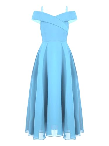 Eandarui Hochzeitskleid Kinder Mädchen Lang Festliches Partykleid Schulterfrei Ballkleid A Linien Geburtstagskleid Prinzessin Süß Hellblau 146-152 von Eandarui
