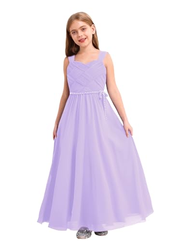 Eandarui Hochzeitskleid Mädchen Lang Kinder Perlen Glitzer Partykleid A Linien Sommerkleid Ärmellos Cocktailkleid Ballkleid Prinzessin Helles Lila 110-116 von Eandarui