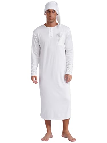 Eandarui Kaftan Herren Langarm Thobe Muslimische Kleider Männer Robe Morgenmantel Lang Unterhemd Mit Knöpfen Und Tasche Loungewear Weiß L von Eandarui