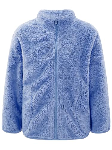 Eandarui Teddy Fleece Jacke Kinder Jungen Mädchen Langarm Sweatjacke Warm Gefütterte Winterjacke Stehkragen Mantel Mit Reißverschluss Streetwear Blau 146-152 von Eandarui