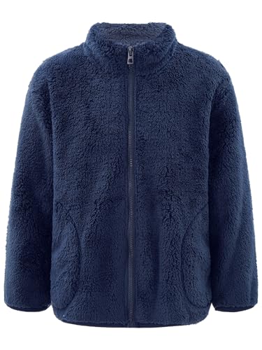 Eandarui Teddy Fleece Jacke Kinder Jungen Mädchen Langarm Sweatjacke Warm Gefütterte Winterjacke Stehkragen Mantel Mit Reißverschluss Streetwear Navy blau 122-128 von Eandarui