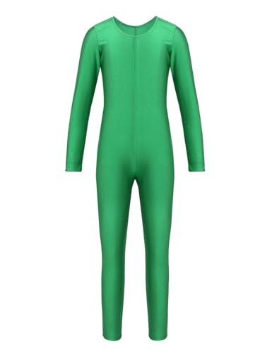 Eandarui Gymnastikanzug Mädchen Langarm Ganzkörper Voltigieranzug Rundhals Sportbody Lang Overall Jumpsuit Trikotanzug Dancewear Grün 122-128 von Eandarui