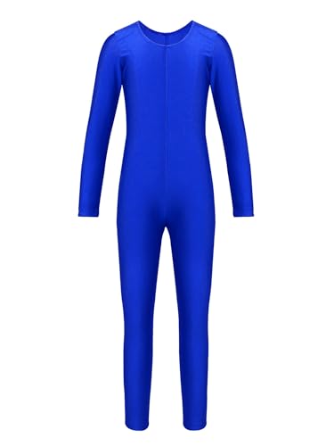 Eandarui Gymnastikanzug Mädchen Langarm Ganzkörper Voltigieranzug Rundhals Sportbody Lang Overall Jumpsuit Trikotanzug Dancewear Königsblau 134-140 von Eandarui