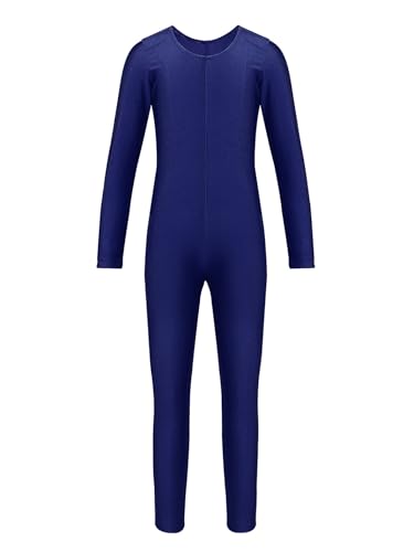 Eandarui Voltigieranzug Mädchen Ganzkörper Langarm Ballettanzug Rundhals Sportbody Lang Tanztrikot Einfarbig Leotard Dancewear Navy blau 134-140 von Eandarui