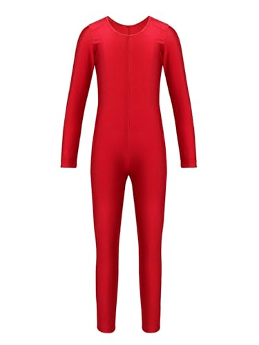 Eandarui Gymnastikanzug Mädchen Langarm Ganzkörper Voltigieranzug Rundhals Sportbody Lang Overall Jumpsuit Trikotanzug Dancewear Rot 158-164 von Eandarui