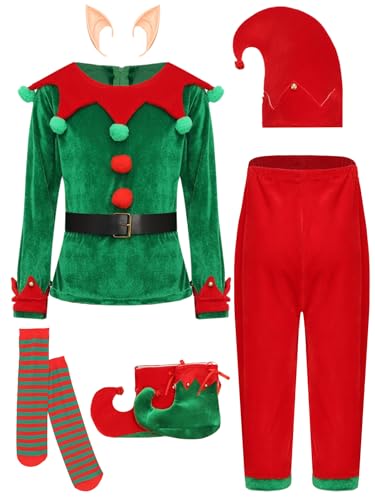 Eandarui Weihnachtswichtel Kostüm Junge Langarm Samt Pullover Mit Elfenhut Ohren Weihnachtshose Streifen Strümpfe Schuhe Gürtel Cosplay Verkleidung Grün 146-152 Eandarui Weihnachtswichtel Kostüm Junge Langarm Samt Pullover Mit Elfenhut Ohren Weihnachtshose Streifen Strümpfe Schuhe Gürtel Cosplay Verkleidung Grün 146-152 von Eandarui