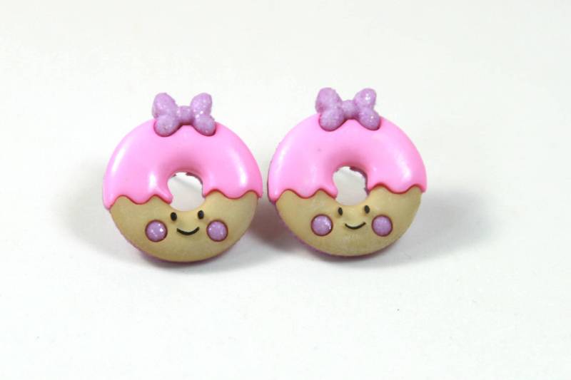 Donuts Ohrringe. Süße Ohrringe, Rosa Frostige Donut Niedliche Kleine Bogen Mädchen von Earfunjewelry