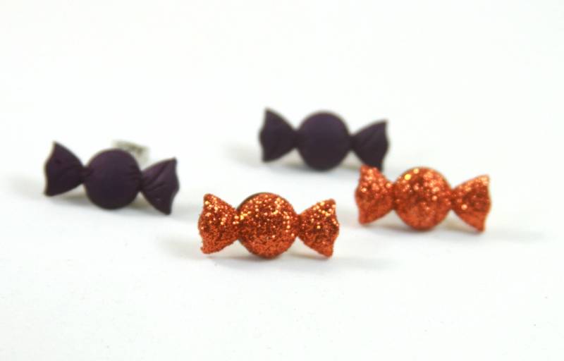 Süßigkeiten Sie Candy Ohrstecker, Funkelnde Ohrringe, Lila Orange Ohrstecker von Earfunjewelry