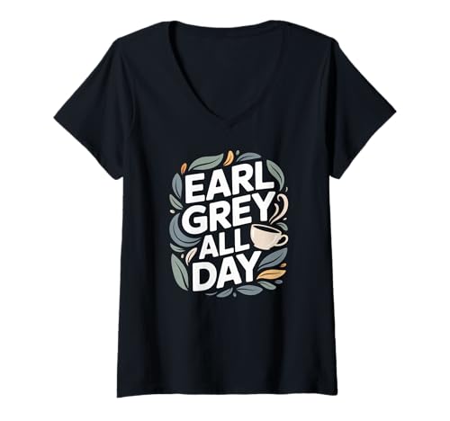 Damen Earl Grey Kuscheliges Teezeit-Design für den ganzen Tag T-Shirt mit V-Ausschnitt Damen Earl Grey Kuscheliges Teezeit-Design für den ganzen Tag T-Shirt mit V-Ausschnitt von Earl Grey Enthusiasts Tea Lovers United