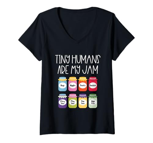 Damen Tiny Humans Are My Jam Kindertagesstätte für Vorschullehrer T-Shirt mit V-Ausschnitt Damen Tiny Humans Are My Jam Kindertagesstätte für Vorschullehrer T-Shirt mit V-Ausschnitt von Early Childhood Vibes