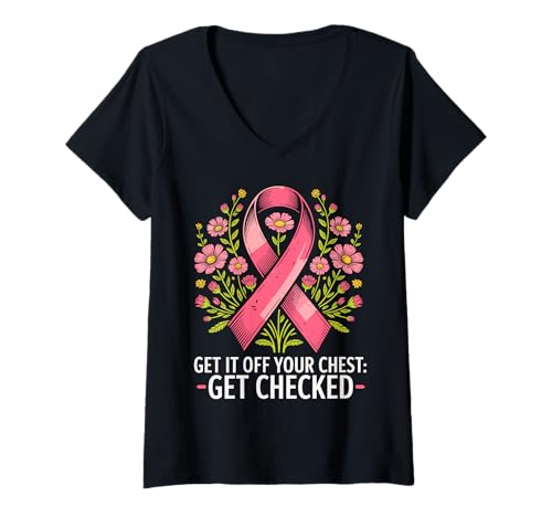 Damen Brustkrebs Awareness Rosa Schleifen Halloween T-Shirt mit V-Ausschnitt Damen Brustkrebs Awareness Rosa Schleifen Halloween T-Shirt mit V-Ausschnitt von Early Detection Awareness Apparel