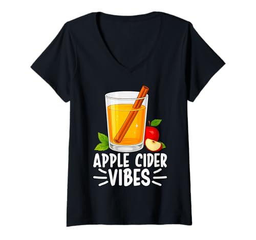 Damen Früh - Apple Cider Vibes T-Shirt mit V-Ausschnitt von Early Mood Apparel