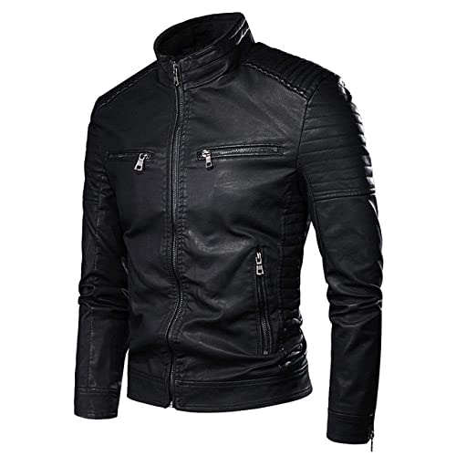 Earnmore Lederjacke Herren,Retro Casual Slim Stehkragen Motorradjacke, Winter Men Biker Pocket Design Pu Pilotenjacken Kunstledermantel, Zum Motorradfahren, Kostümpartys, Ausflüge, Ausflüge Usw. von Earnmore