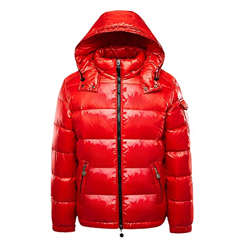 Earnmore Warme Daunenjacken für Herren, einfarbig, Winterjacke, Schnee-Daunenjacken, Kapuzenreißverschluss, Metall, glänzender Windbreaker, rot, XL von Earnmore