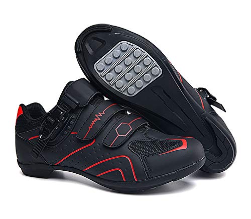 Earnmore rutschfeste Fahrradschuhe, Atmungsaktive Straßen- Und Mountainbike-Schuhe Aus Kohlefaser, Sportschuhe Mit Reflektierenden Streifen (37,rot) von Earnmore