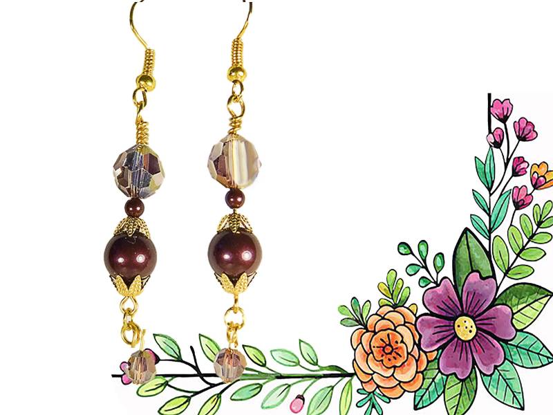 Amethyst Swarovski Kristall Ohrringe Burgunder Perle, Goldkappen von EarringsBraceletsEtc