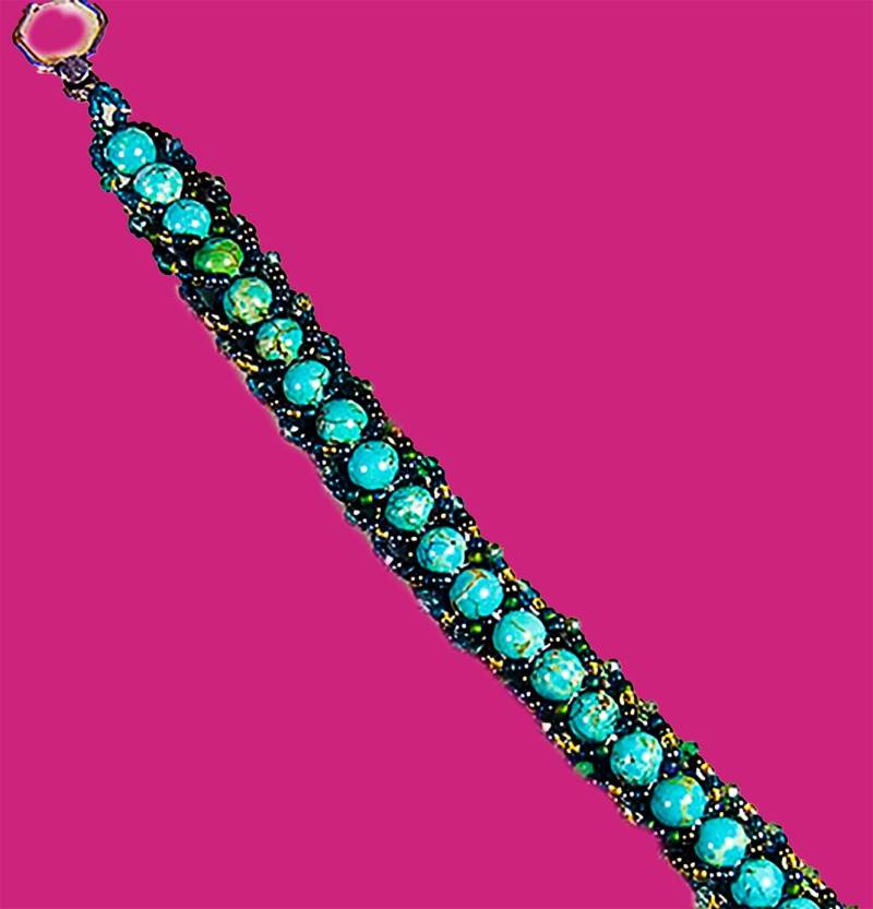 Handgemachtes Aqua Magnesit Perlen Armband Rocailles Schmuck von EarringsBraceletsEtc