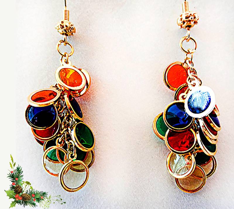 Multi Farbe Glascluster Baumeln Ohrringe von EarringsBraceletsEtc