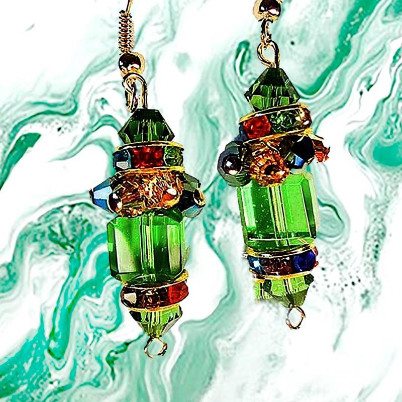 Swarovski Kristall Ohrringe Grüner Würfel Baumeln Schmuck Swarovski Kristall Ohrringe Grüner Würfel Baumeln Schmuck von EarringsBraceletsEtc