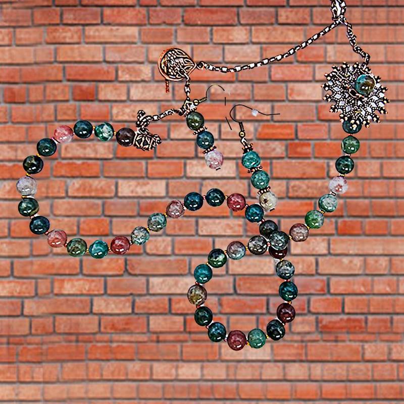 Fancy Jaspis Kette & Ohrringe Antik Kupfer Schmuck Set von EarringsBraceletsEtc