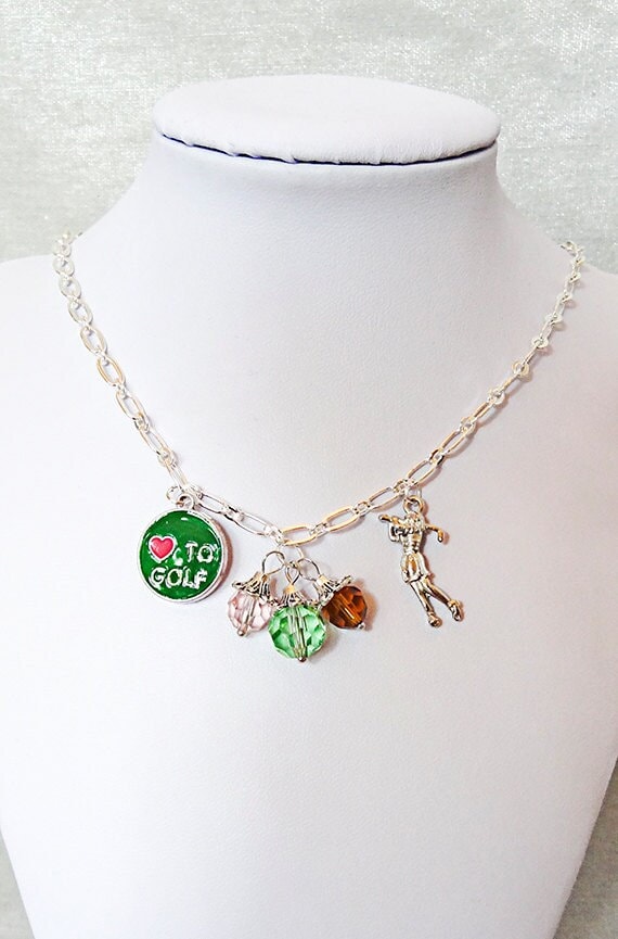 Golf Necklace, Golf Schmuck, | Herz Zu Charme, Golfercharme, 3 Swarovski Kristallperlen Grün, Rosa, Braun, Sport-Halskette - 0119S Golf Necklace, Golf Schmuck, | Herz Zu Charme, Golfercharme, 3 Swarovski Kristallperlen Grün, Rosa, Braun, Sport-Halskette - 0119S von EarringsBraceletsEtc