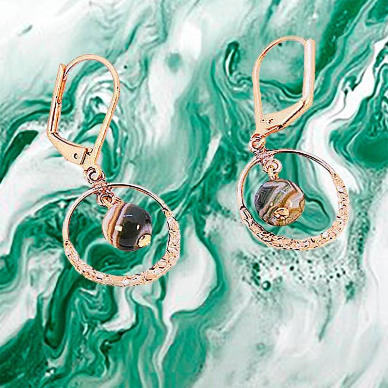 Grüne Achat-Edelstein-Ohrringe Vergoldete Creolen, Vergoldete Brisuren von EarringsBraceletsEtc