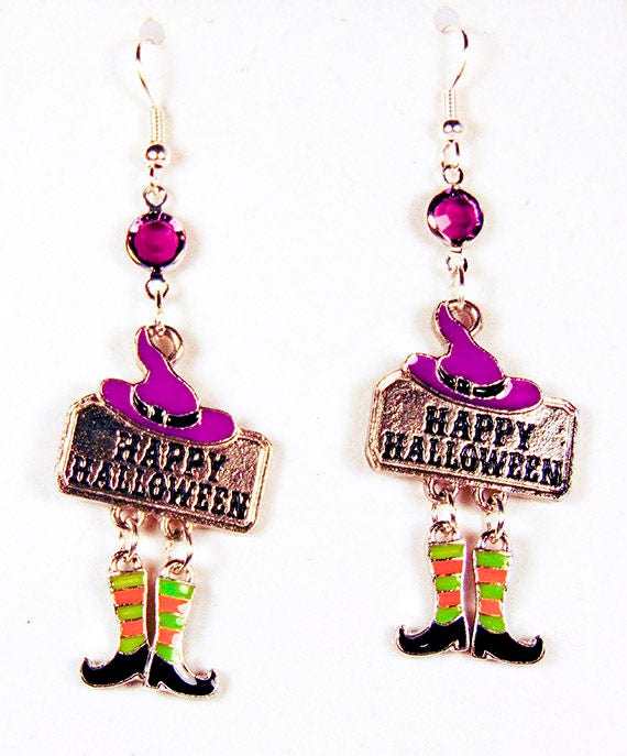 Halloween Ohrringe Emaillierter Hexenhut, Beine & Anhänger "Happy Halloween' Halloween Ohrringe Emaillierter Hexenhut, Beine & Anhänger "Happy Halloween' von EarringsBraceletsEtc