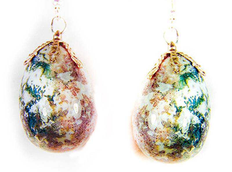 Fancy Jaspis Ohrringe Grün, Weiß, Mauve von EarringsBraceletsEtc