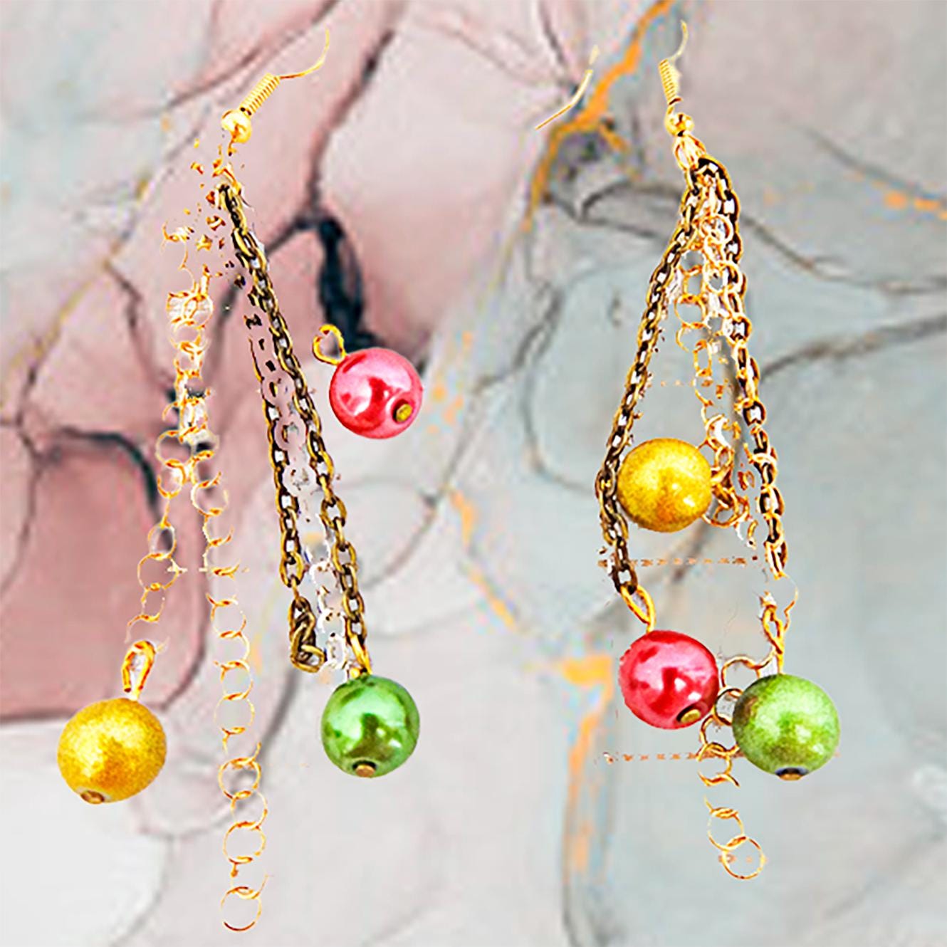 Kette & Perlen Ohrringe, Kette Mit Gold-Finish, Silber-Finish Und Gunmetal-Finish, Unechte Perlen in Grün, Gelb Rosa - 0214+ Kette & Perlen Ohrringe, Kette Mit Gold-Finish, Silber-Finish Und Gunmetal-Finish, Unechte Perlen in Grün, Gelb Rosa - 0214+ von EarringsBraceletsEtc