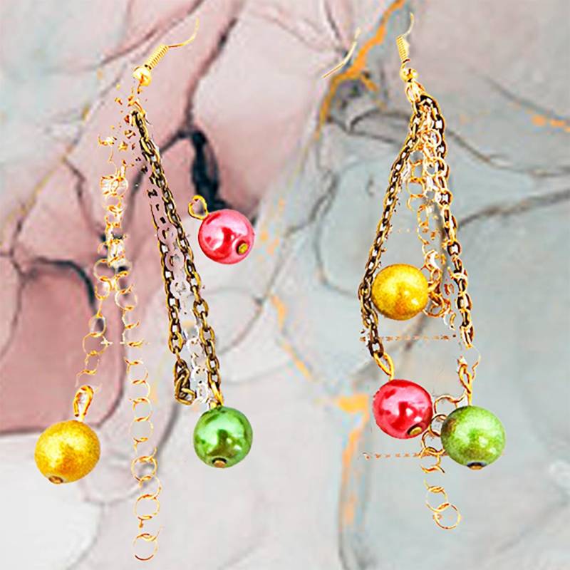 Kette & Perlen Ohrringe, Kette Mit Gold-Finish, Silber-Finish Und Gunmetal-Finish, Unechte Perlen in Grün, Gelb Rosa - 0214+ von EarringsBraceletsEtc