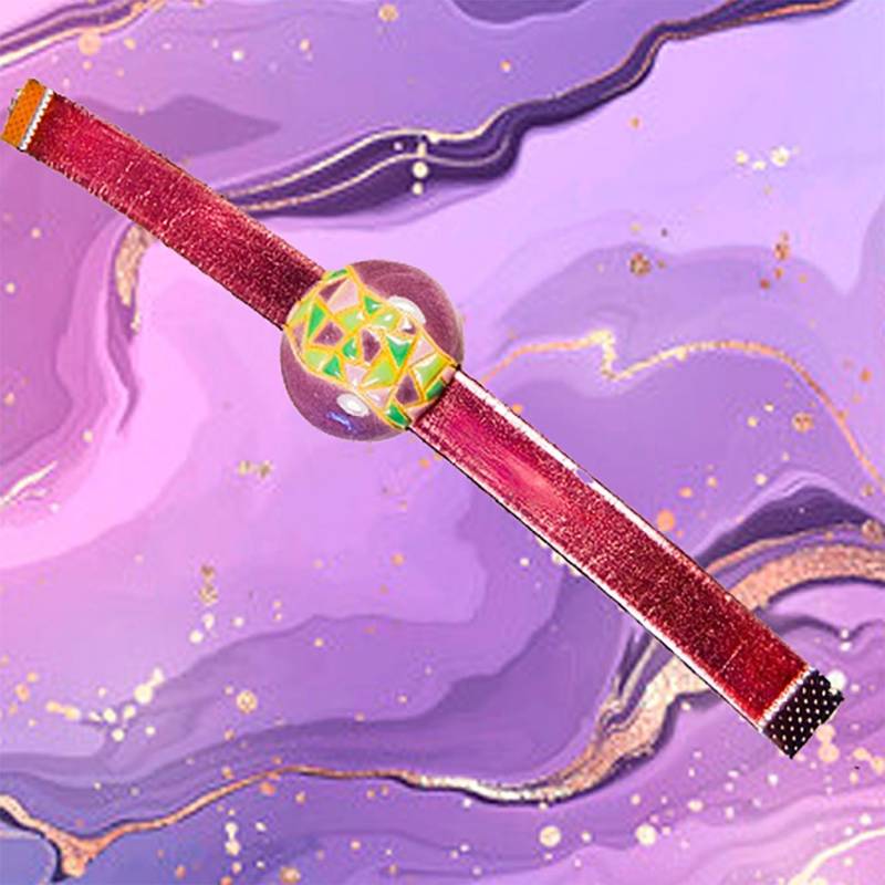 Lila Lederarmband Golem Studio Keramikperle, Silberfarbener Knebelverschluss von EarringsBraceletsEtc