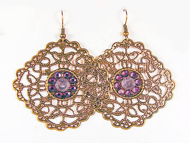 Messing Filigrane Ohrringe Pink Swarovski Crystal Diamond Schmuck von EarringsBraceletsEtc