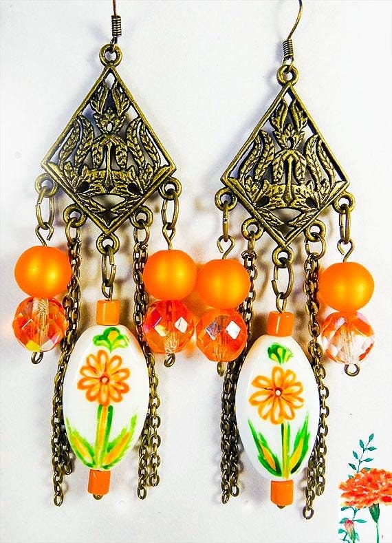 Orange Daisy Bead Ohrringe Messing Fokaler Kristall Schmuck Orange Daisy Bead Ohrringe Messing Fokaler Kristall Schmuck von EarringsBraceletsEtc
