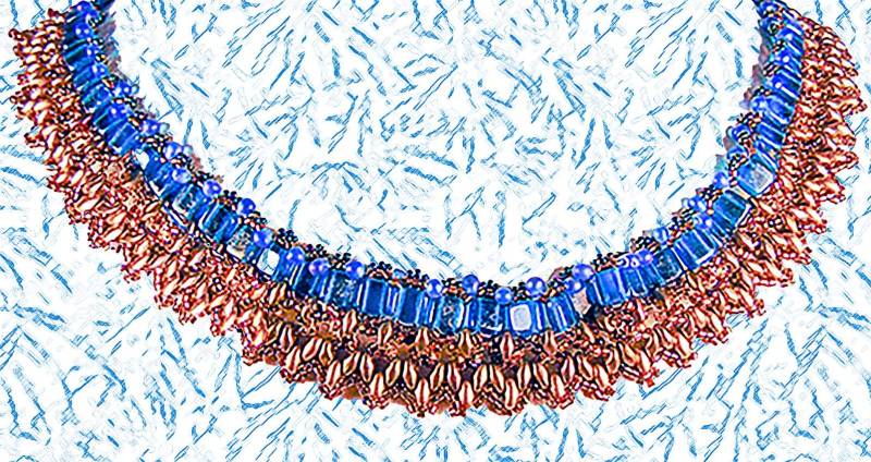 Blaue Kachel Halskette Gold Knebelverschluss, Unikate Schmuck von EarringsBraceletsEtc