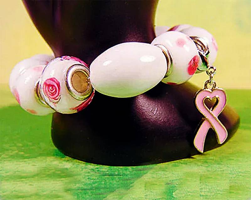 Pink Ribbon Bettel Armband Weiss & Rosa Bead Stretch Schmuck von EarringsBraceletsEtc